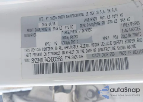 2016 Mazda Mazda3 I Sport from USA, damaged, VIN 3MZBM1U74GM300686